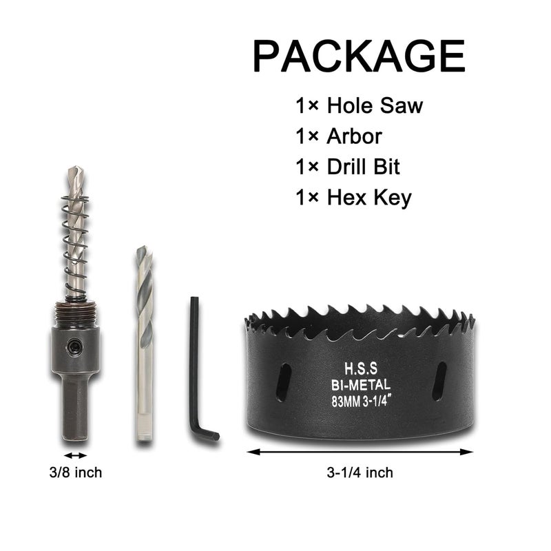 VIKITON 3-1/4 Inch Hole Saw with Arbor for Wood Metal Plastic, 3.25 in Bimetal Hole Cutter, Fast Chip Removal, Smooth Flat Drilling Edge, Lightweight & Portable (Black) - Image 3
